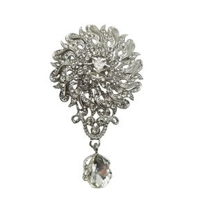 Clear Rhinestone Crystal Flower Cluster Teardrop Bridal Brooch Pin Vintage